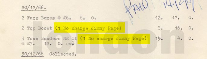 Sola Sound 1967 Jimmy Page Tonebender Receipt sm